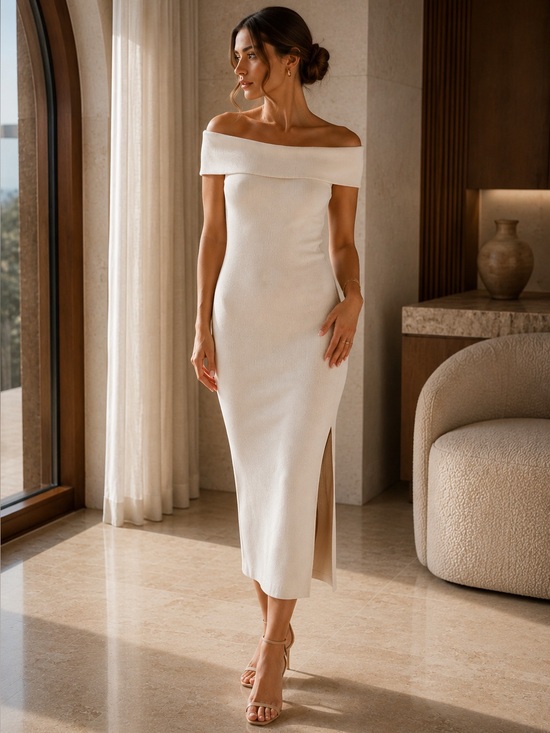 Dynamite Dresses & Skirts - Dynamite Off-Shoulder Cream Maxi Dress